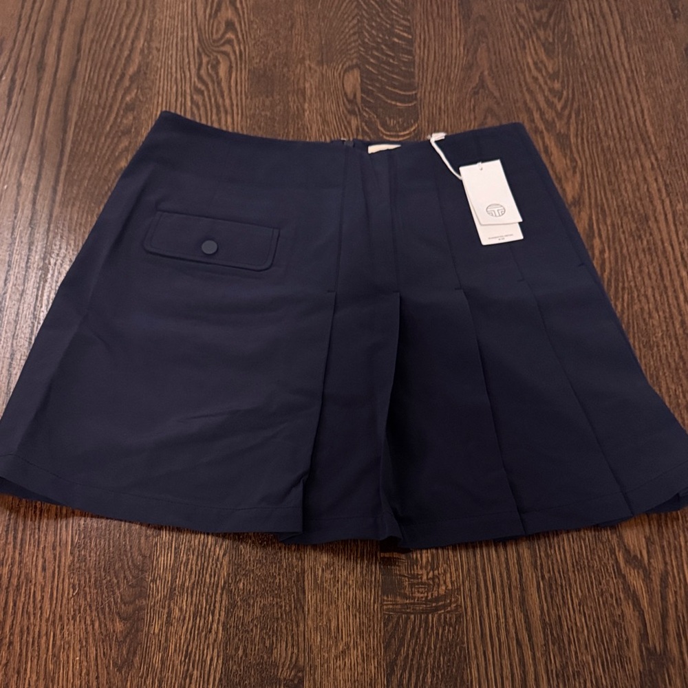 Tory Sport Navy Blue Pleated Skort with Flap Pocket